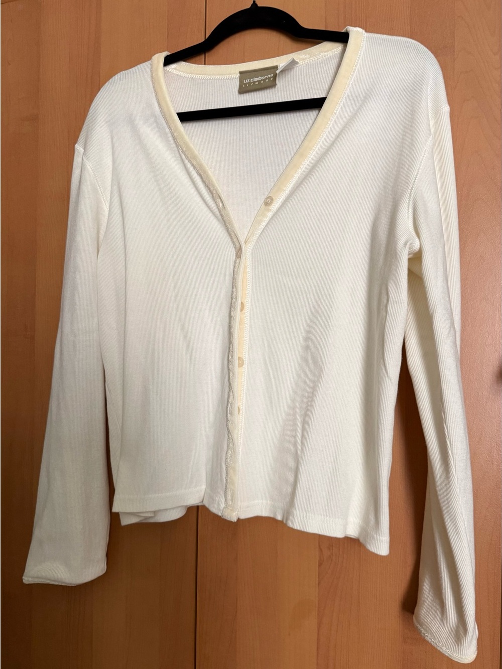 Liz Claiborne Ivory Cardigan with Pale Beige Trim